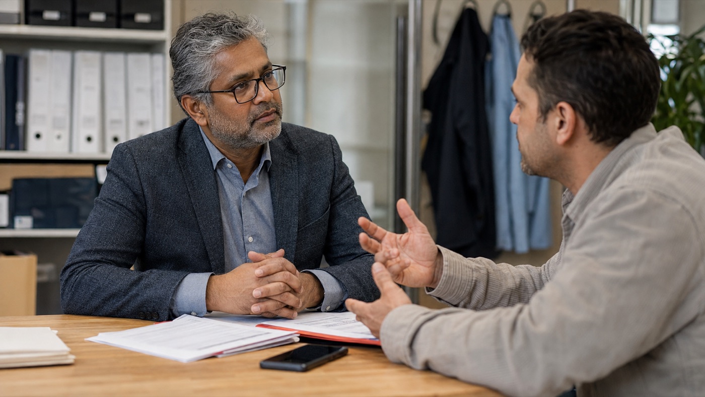 Conversation with a resident at the table